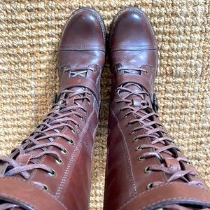 Frye knee-high lace-up boots with side zipper size 8